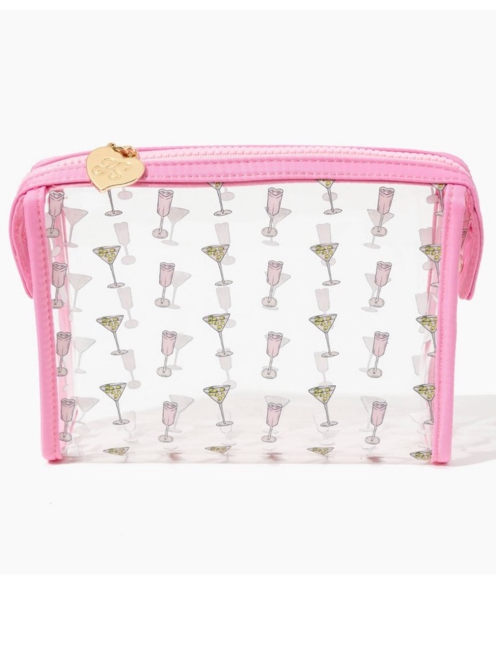 NWT Clear Pink Trim Cosmetic Bag with Cocktail Print
